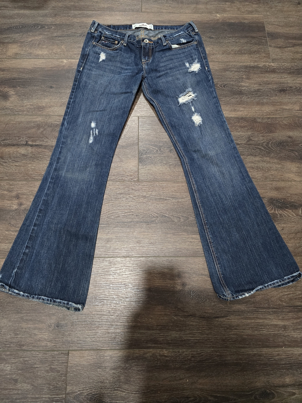Hollister Y2K Distressed Dark Blue Flare Jeans Size 5 Short